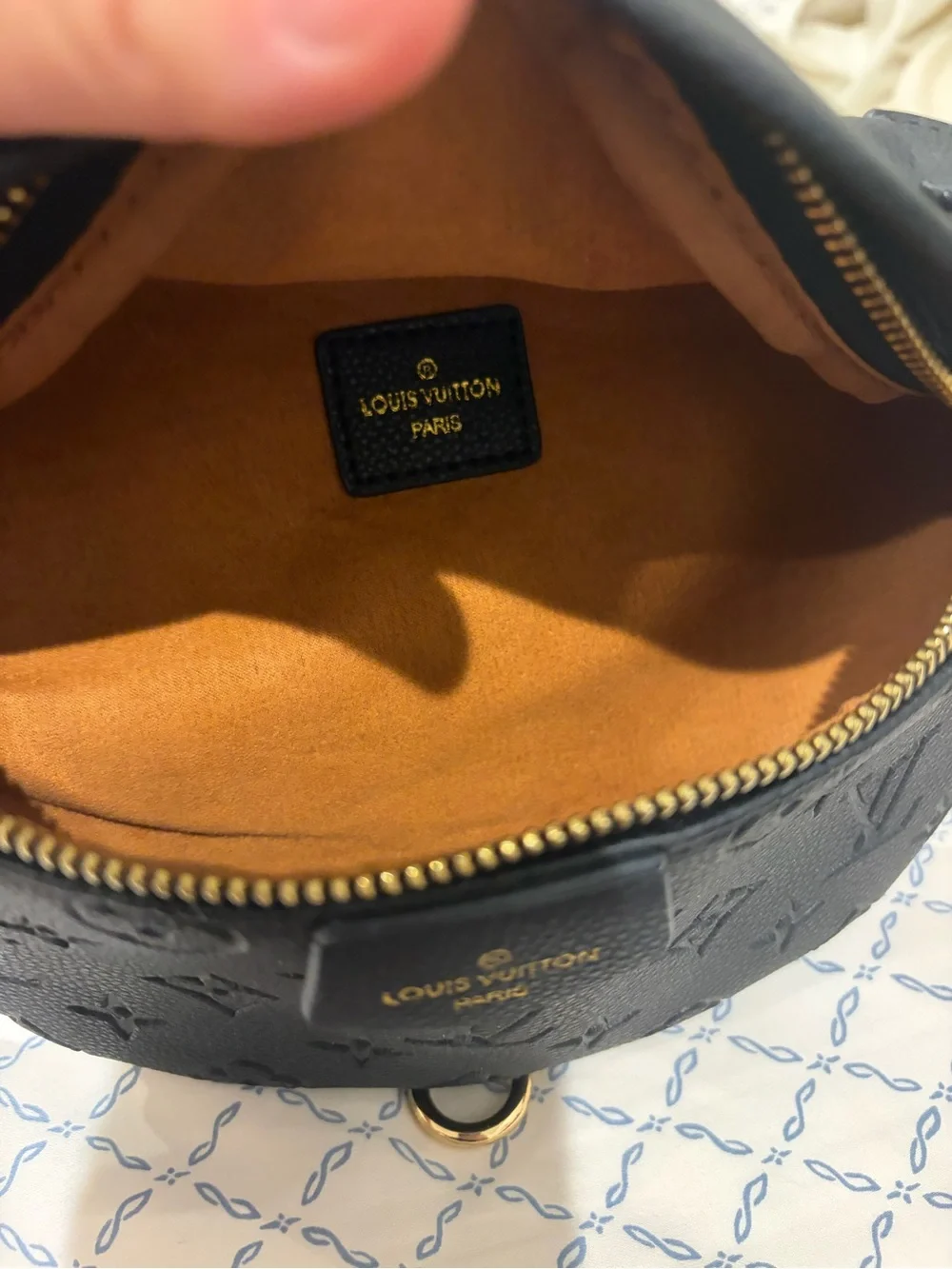 Black Designer Monogram Leather Crossbody Belt Bag